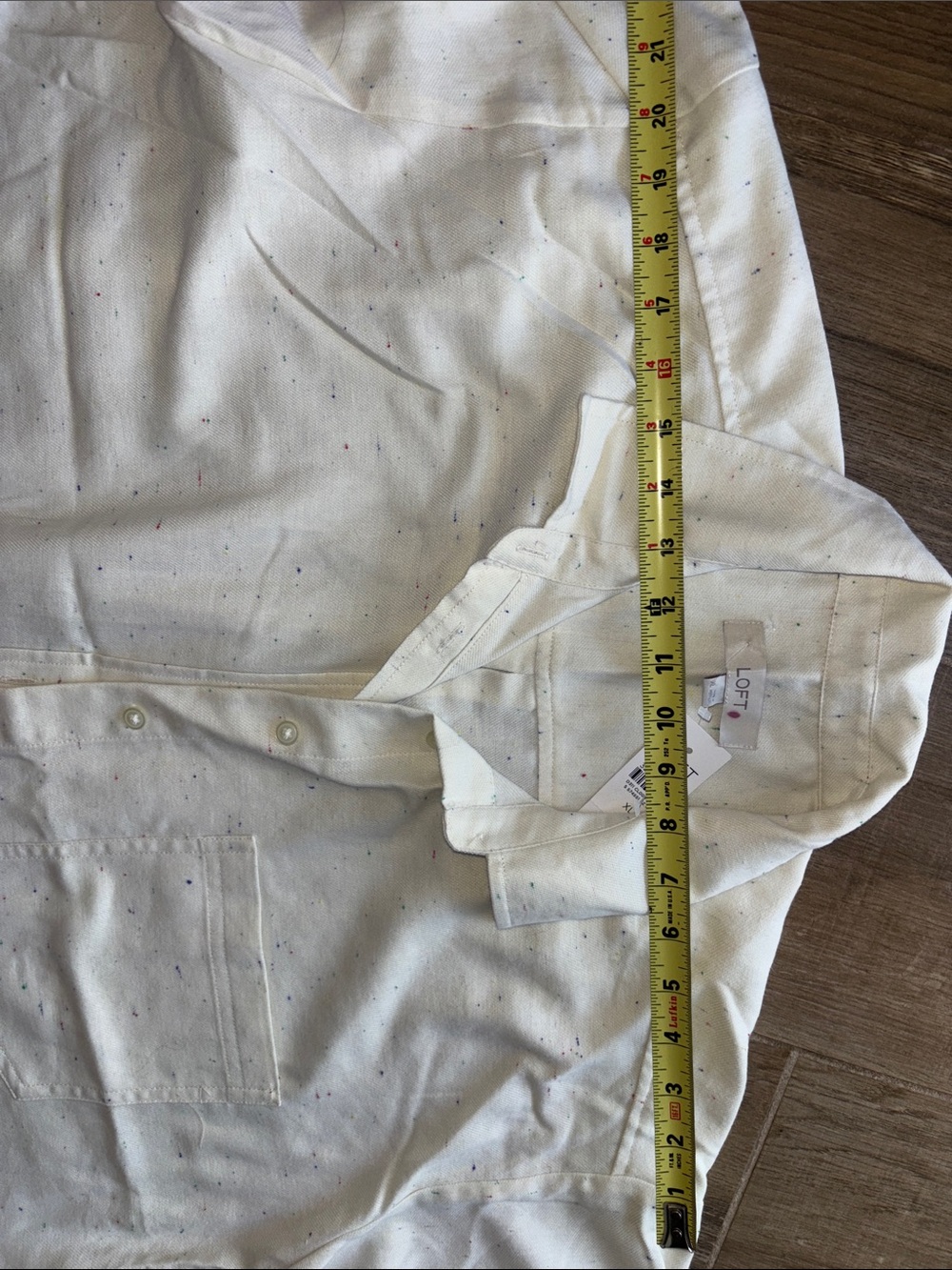 LOFT button down long sleeve blouse with colored speckles on beige size XL - Picture 14 of 15